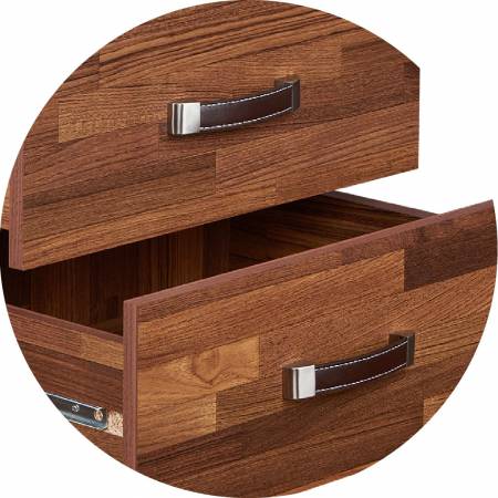 Odkládací stolek je vyroben z pevných rukojetí z imitace kůže.